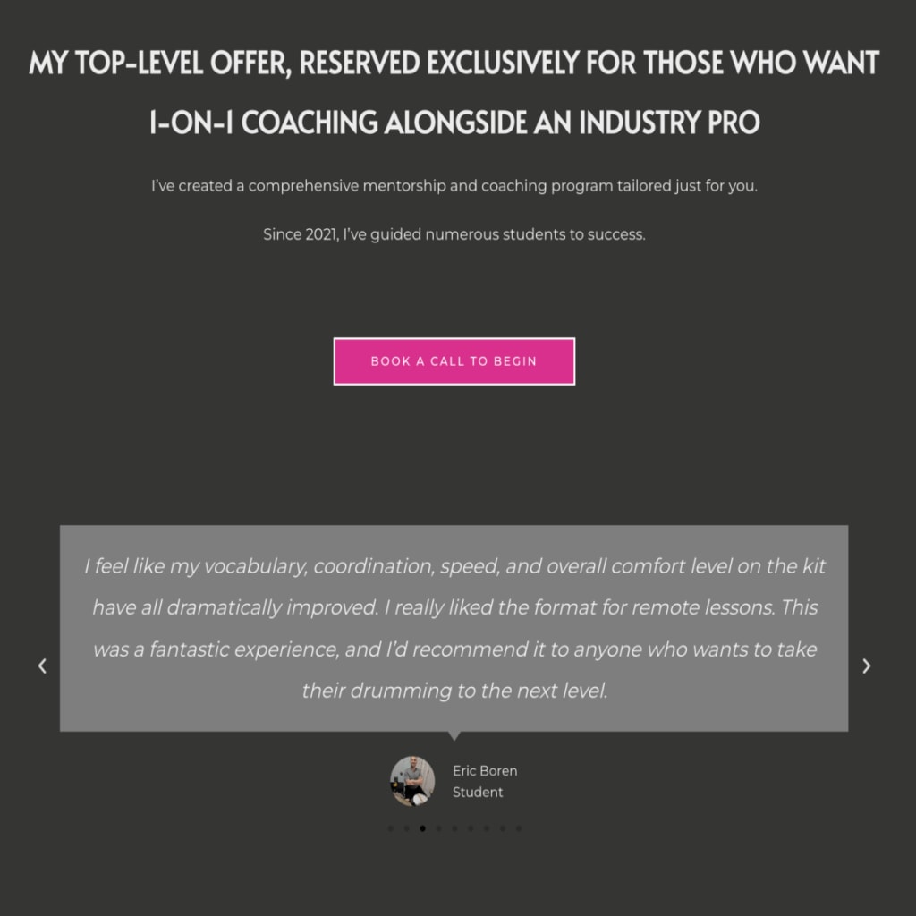 A website screenshot of signing up for 1 on 1 coaching.